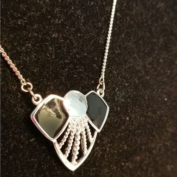 Silvertone black enamel necklace - Picture 2 of 5